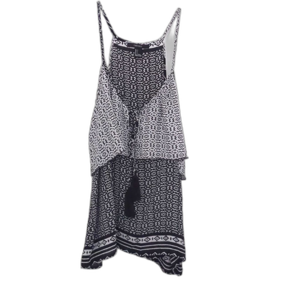 Forever 21 Women's L Black and White Spaghetti Strap Top Blouse with keyhole